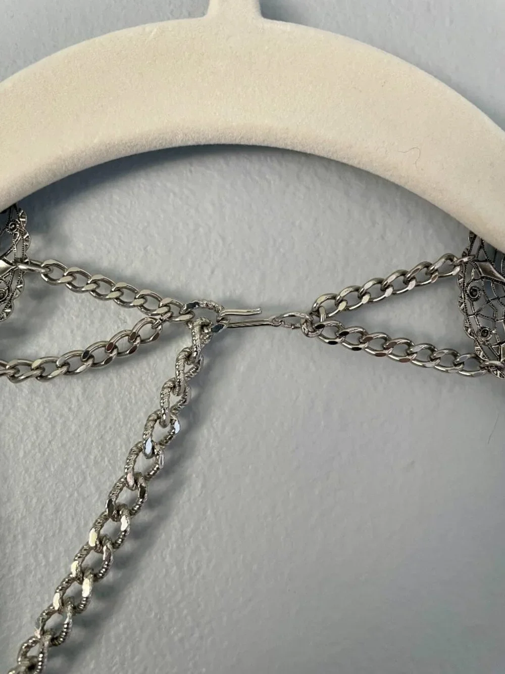 Vintage-Style Silver-Tone Metal Multi-Chain Belt